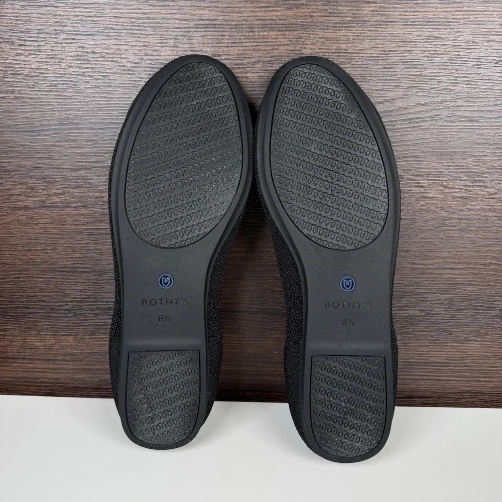 Rothy's The Flat Round Toe Womens Sz 8.5 US Black Blue Halo Ballet Flats Shoes